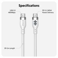 HyperJuice 240W Silicone USB-C to USB-C Cable (3ft/1m) - Blanc