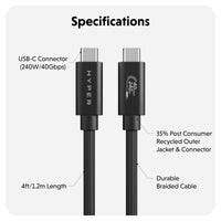 Câble de performance HyperDrive Next USB4 Type-C (1,2 m) - Noir