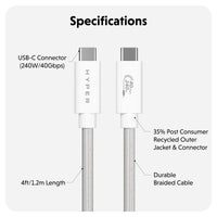 Câble de performance HyperDrive Next USB4 Type-C (1,2 m) - Blanc