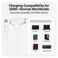 HyperJuice USB-C und Lightning Hybrid-Silikonkabel (1,5m) - Weiß