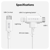 HyperJuice USB-C und Lightning Hybrid-Silikonkabel (1,5m) - Weiß