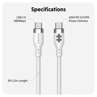 HyperJuice USB-C Silikon-Ladekabel (1.5m/5ft) - Weiß