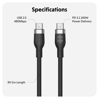 HyperJuice 240W Silicone USB-C to USB-C Cable (3ft/1m) - Black