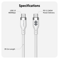 HyperJuice 240W Silicone USB-C to USB-C Cable (6ft/2m) - White