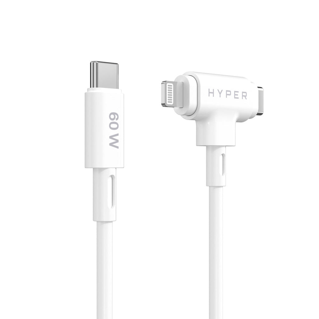 HyperJuice USB-C und Lightning Hybrid-Silikonkabel (1,5m) - Weiß