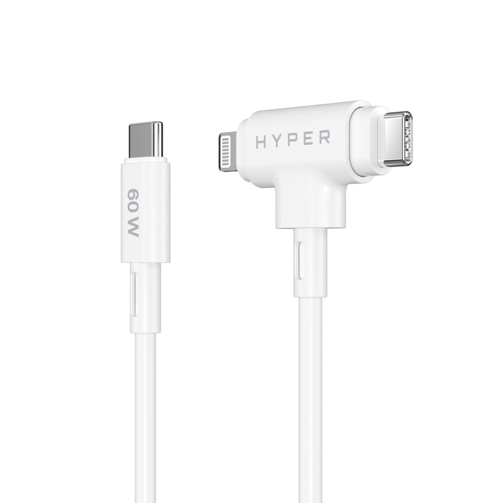 HyperJuice USB-C und Lightning Hybrid-Silikonkabel (1,5m) - Weiß