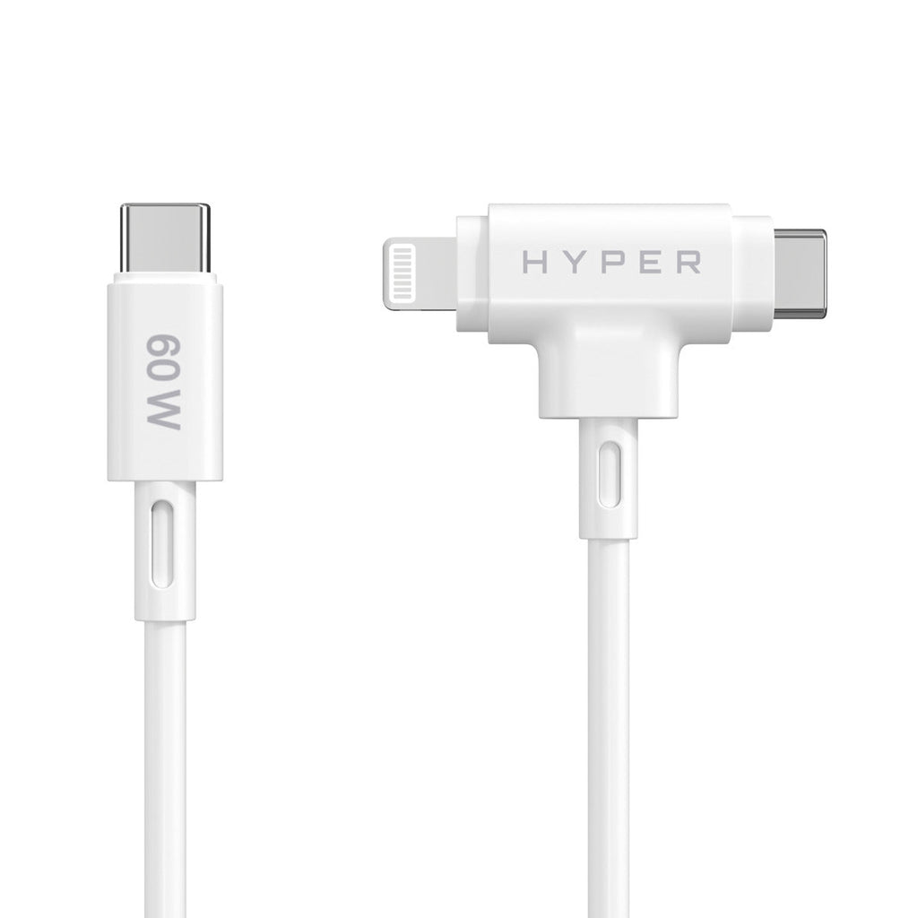 HyperJuice USB-C und Lightning Hybrid-Silikonkabel (1,5m) - Weiß