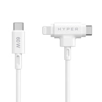 HyperJuice USB-C und Lightning Hybrid-Silikonkabel (1,5m) - Weiß