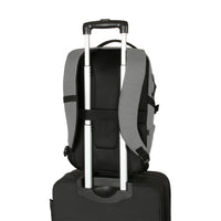 Backpack with rolling handle on a white background