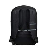 Mochila negra con logotipo de la marca visible sobre fondo blanco