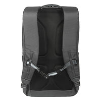 Mochila gris con interior negro sobre fondo blanco