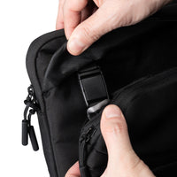 Targus laptop briefcase black on white background front with zipper