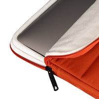 Close-up of a red and white zippered pouch with a phone inside on a white background