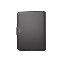 A matte black rectangular cardholder wallet with rounded corners and a small side tab, shown on a plain white background. The brand name 'Targus' is printed vertically in white on the side.