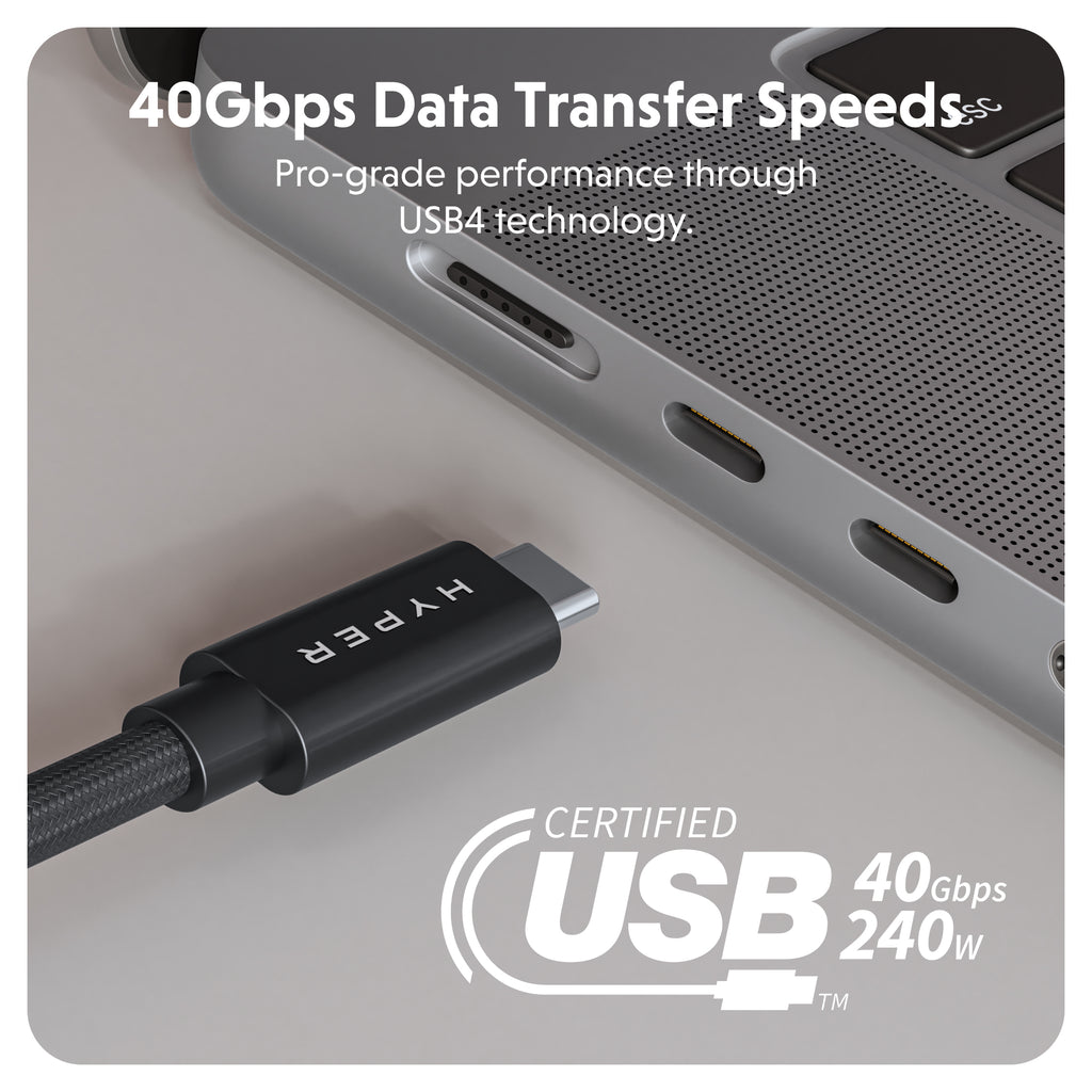 Cable de alto rendimiento HyperDrive Next USB4 Type-C (1,2 m/4 pies) - Negro