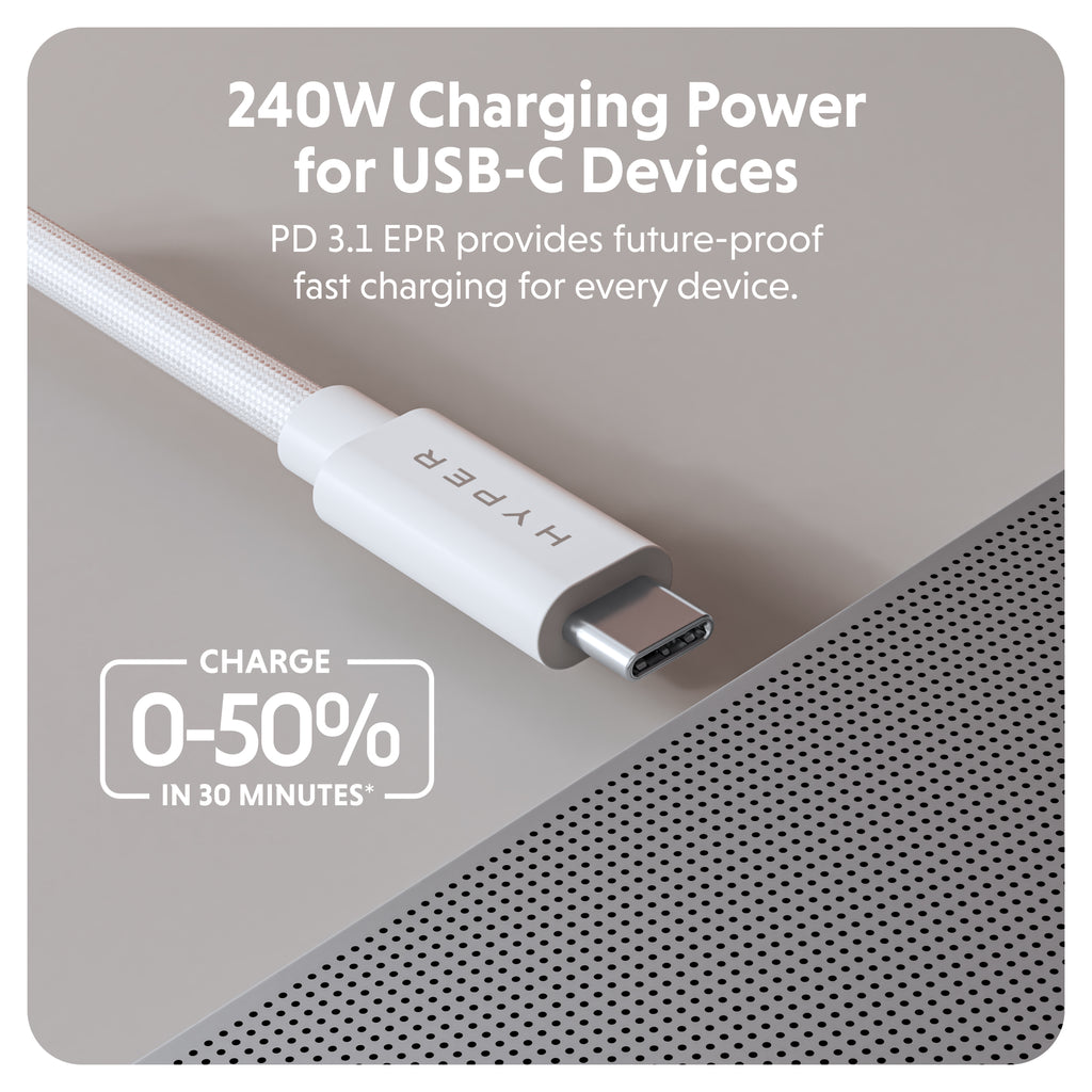 Cable de alto rendimiento HyperDrive Next USB4 Type-C (1,2 m/4 pies) - Blanco