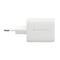 A white Hyper-branded wall charger adapter with a European plug, shown from a side profile view against a solid white background.