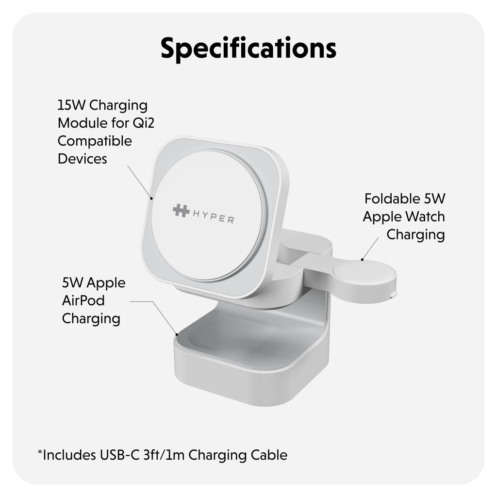 HyperJuice Qi2 3-in-1 Magnetische Ladestation