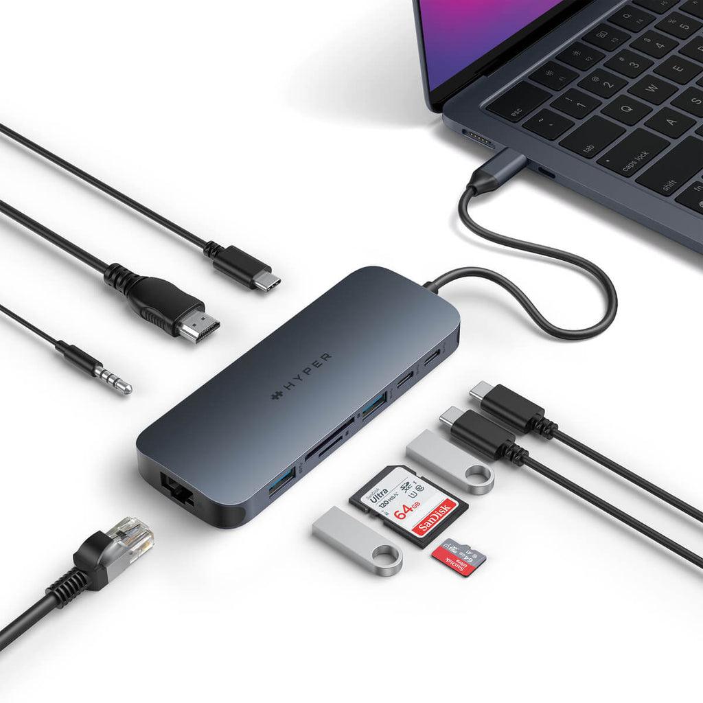 2€ sur Adaptateur MacBook, USB Type C, 6 en 1, Gris - Hub USB