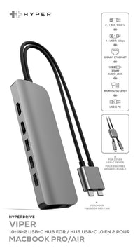 Hubs USB HyperDrive VIPER 10-en-2 USB-C Hub - Gris HD392-GRAY 6941921146030